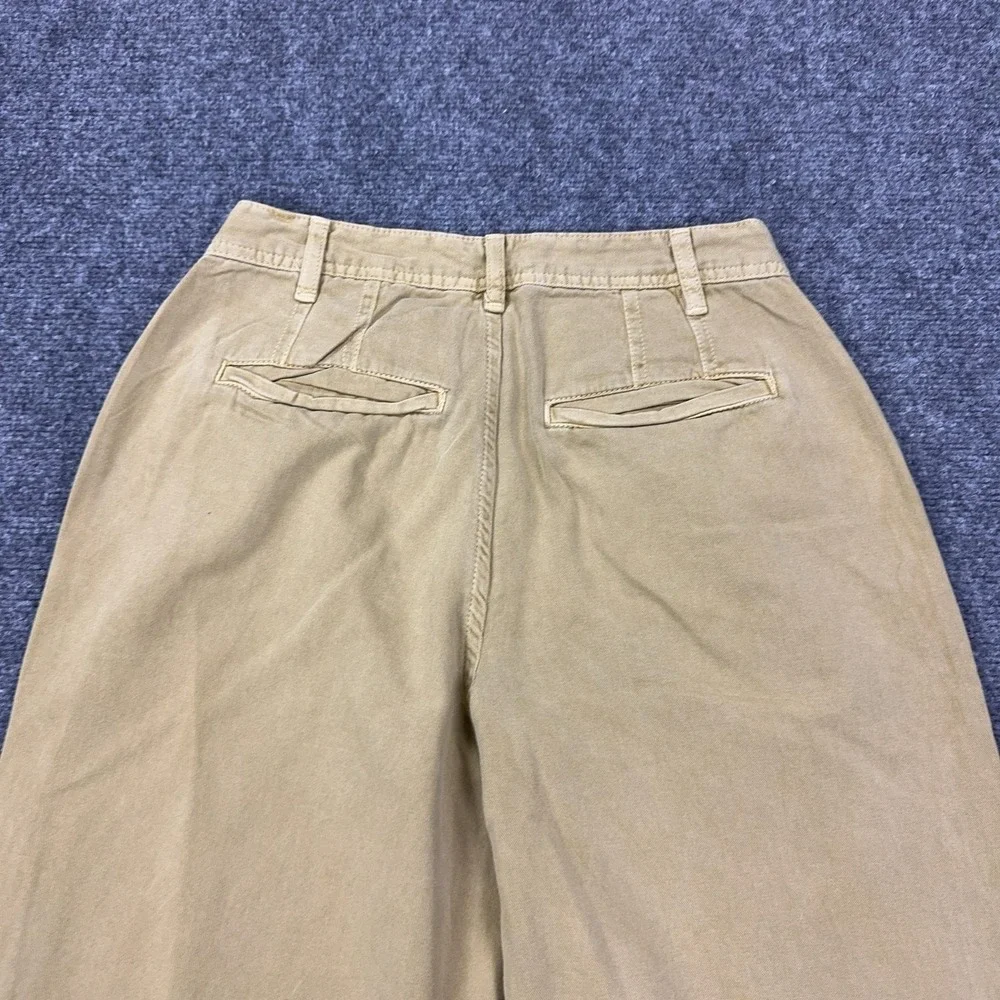 Free People Pants Womens 0 Beige Pleated Twill Chino Straight Leg Relaxed Casual